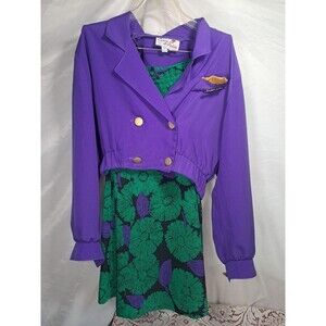 Vtg 80s Caron Petite Chicago 6P Purple Blazer Jacket Midi Skirt Set Matching